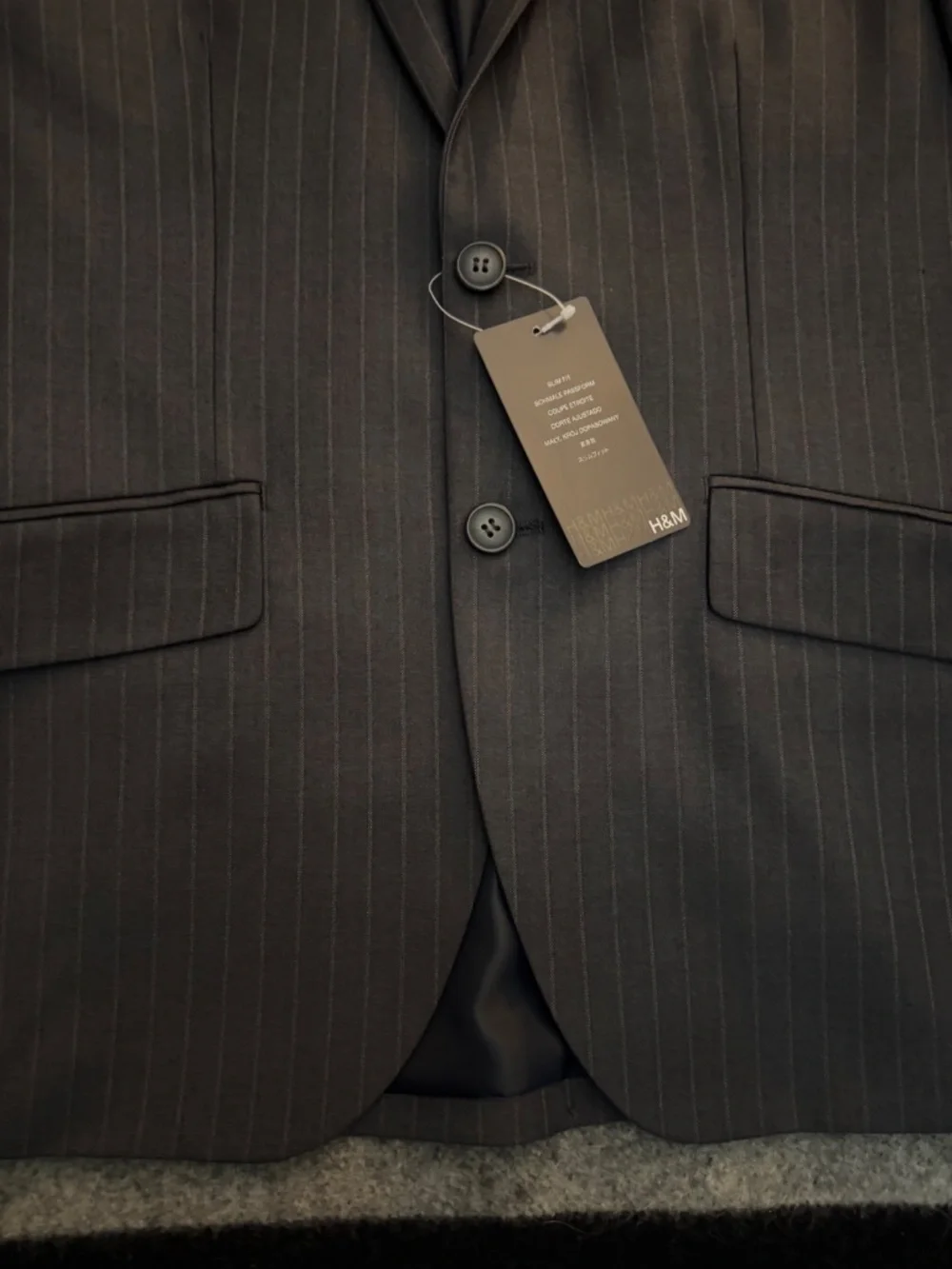 H&M Grey Slim Fit Pinstripe Blazer Jacket